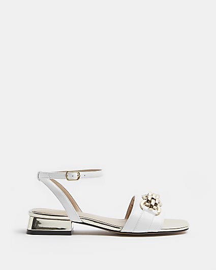 White wide fit chain detail sandals