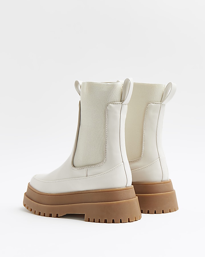 White wide fit chunky boots