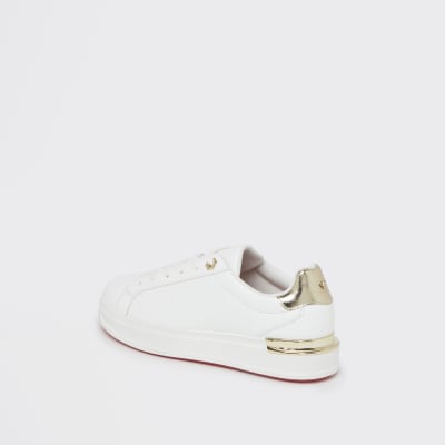 White wide fit chunky flat lace up trainers