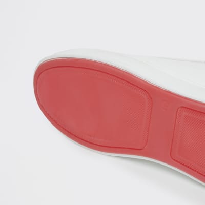 White wide fit chunky flat lace up trainers