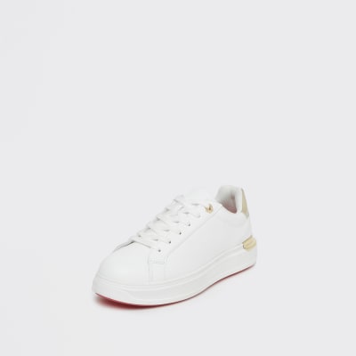 White wide fit chunky flat lace up trainers