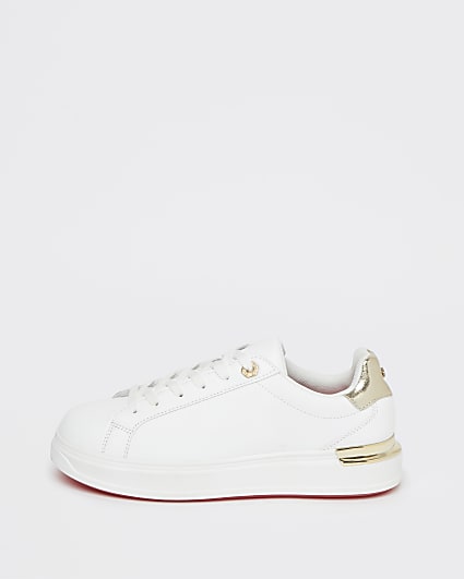 White wide fit chunky flat lace up trainers