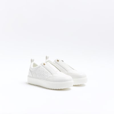 White wide fit embossed RI monogram trainers River Island