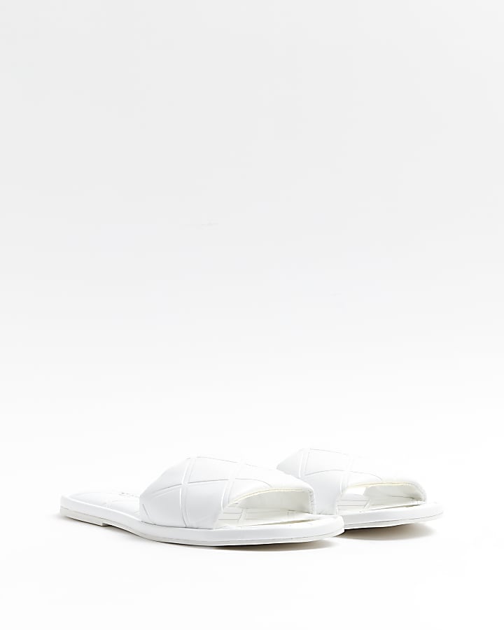White wide fit embossed sandals