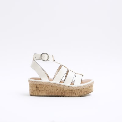 White wide fit gladiator flatform sandals River Island