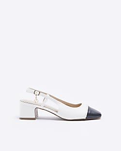 White wide fit heeled slingback shoes