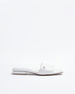 White wide fit padded flat sandals
