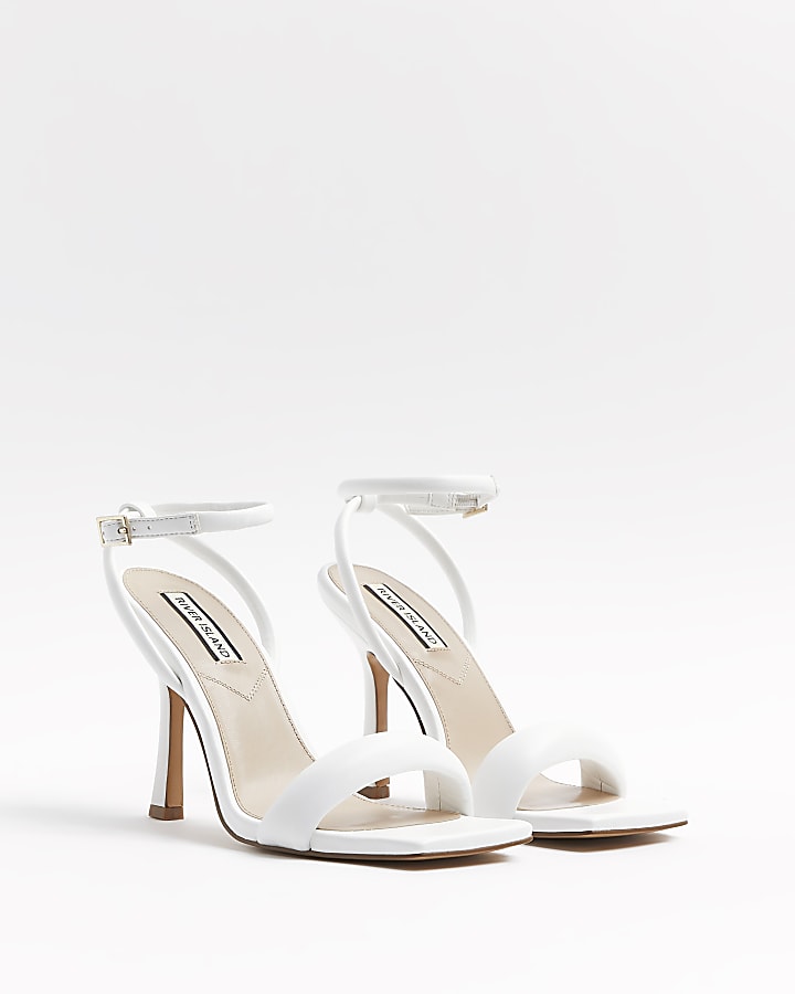 White wide fit padded heeled sandals