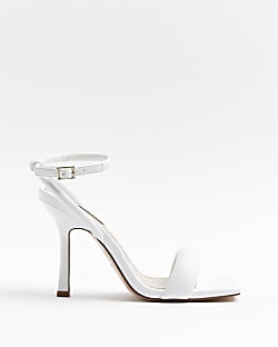 White wide fit padded heeled sandals
