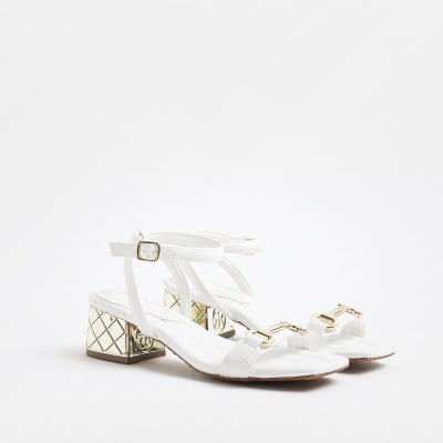 White wide fit quilted heeled sandals