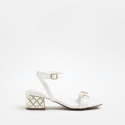 White wide fit quilted heeled sandals River Island