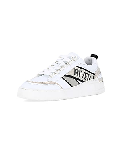 360 degree animation of product White wide fit RI branded trainers frame-0