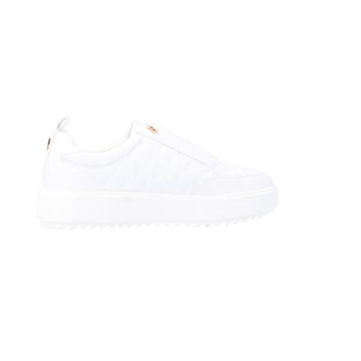 360 degree animation of product White wide fit RI monogram embossed trainers frame-14