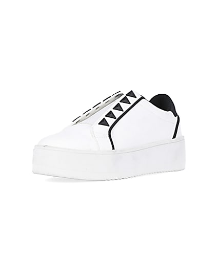 360 degree animation of product White wide fit slip on flatform trainers frame-0