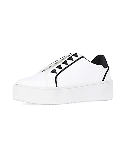 360 degree animation of product White wide fit slip on flatform trainers frame-1