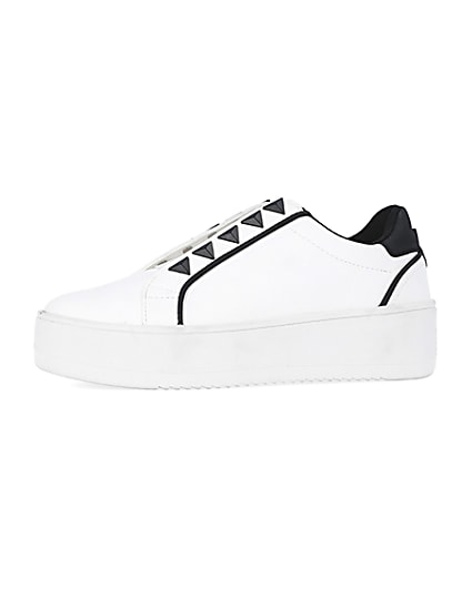 360 degree animation of product White wide fit slip on flatform trainers frame-2