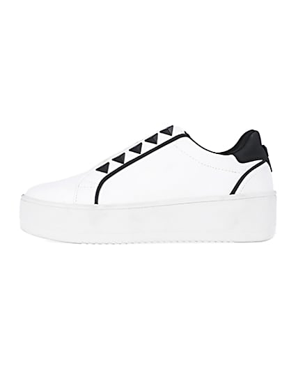 360 degree animation of product White wide fit slip on flatform trainers frame-3