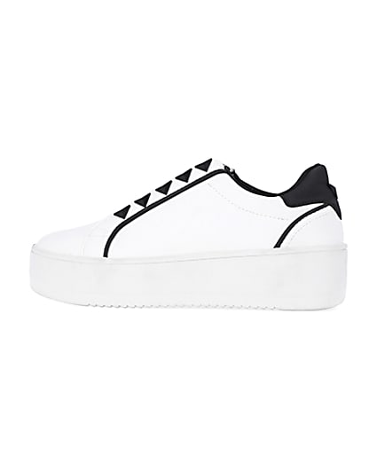 360 degree animation of product White wide fit slip on flatform trainers frame-4