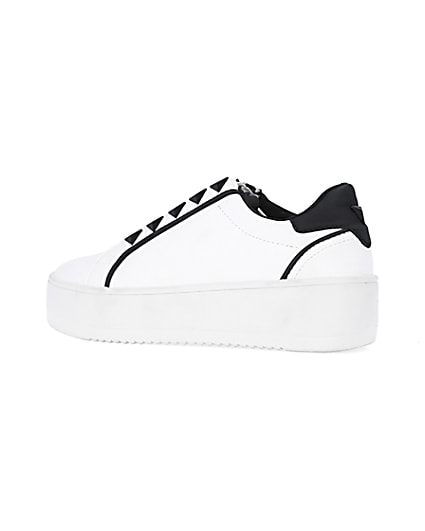 360 degree animation of product White wide fit slip on flatform trainers frame-5