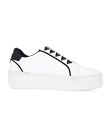 360 degree animation of product White wide fit slip on flatform trainers frame-16