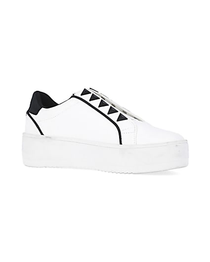 360 degree animation of product White wide fit slip on flatform trainers frame-17