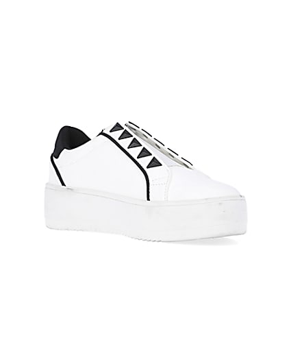 360 degree animation of product White wide fit slip on flatform trainers frame-18