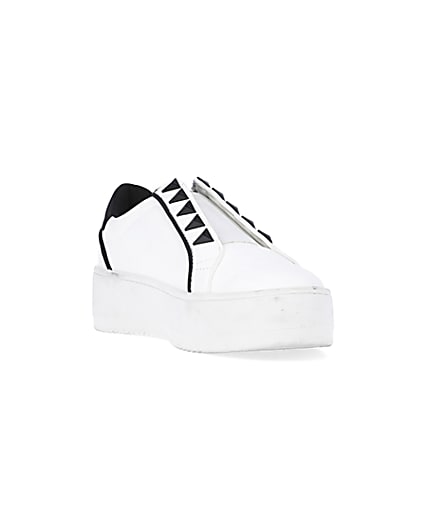 360 degree animation of product White wide fit slip on flatform trainers frame-19