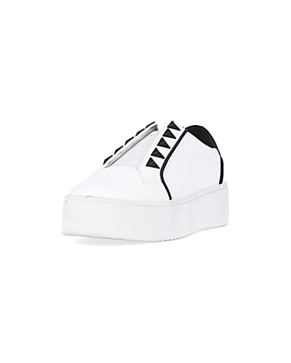 360 degree animation of product White wide fit slip on flatform trainers frame-23