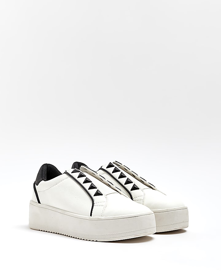 White wide fit slip on flatform trainers
