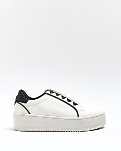 White wide fit slip on flatform trainers