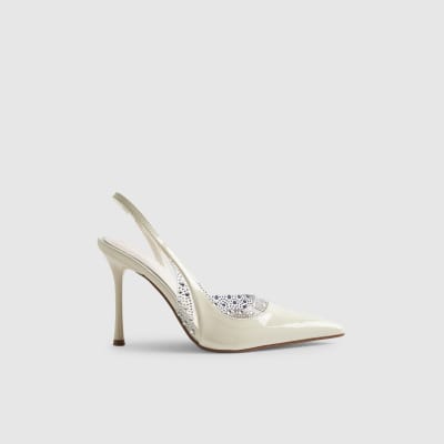 White Wide Fit Sparkle Slingback Court Heels