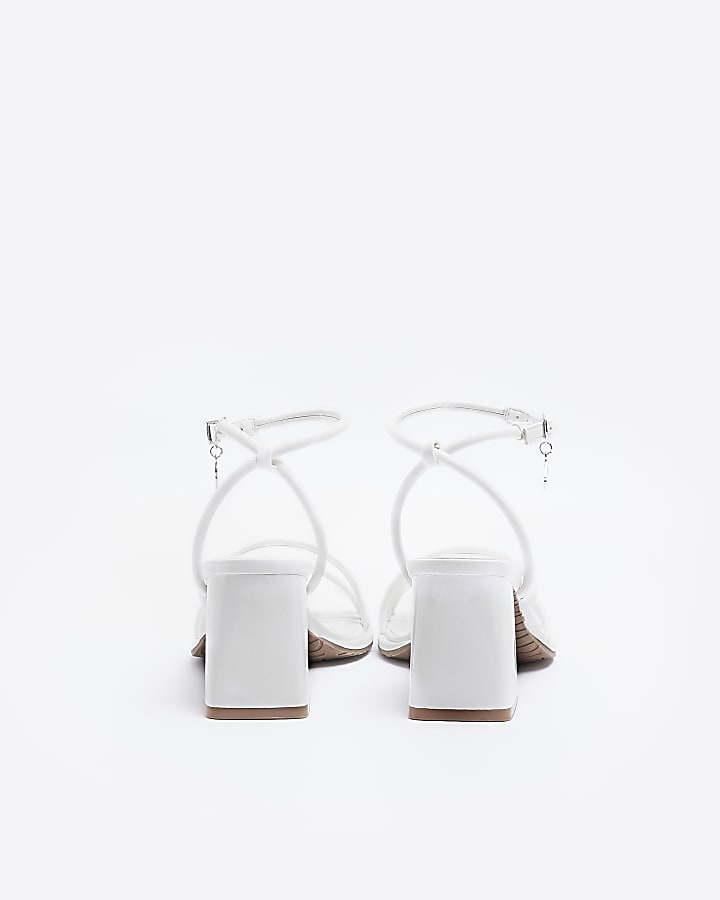 White wide fit strappy heeled sandals