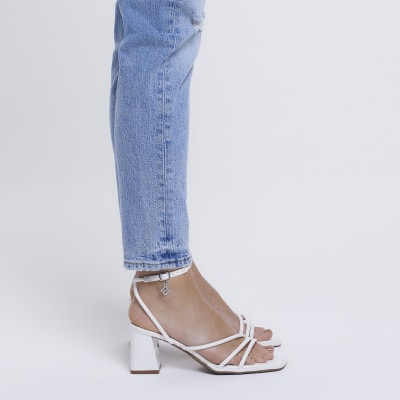 White wide fit strappy heeled sandals