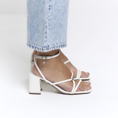 White wide fit strappy heeled sandals