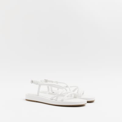 White wide fit strappy sandals