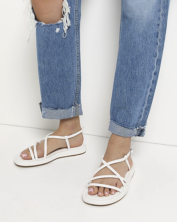 White wide fit strappy sandals