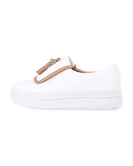 360 degree animation of product White wide fit tassel trainers frame-4