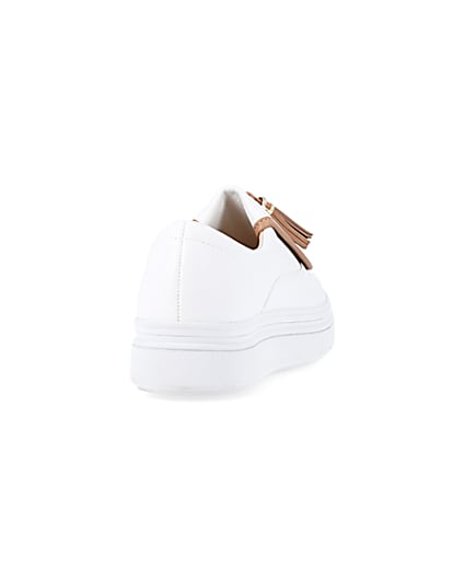 360 degree animation of product White wide fit tassel trainers frame-10