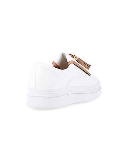 360 degree animation of product White wide fit tassel trainers frame-11