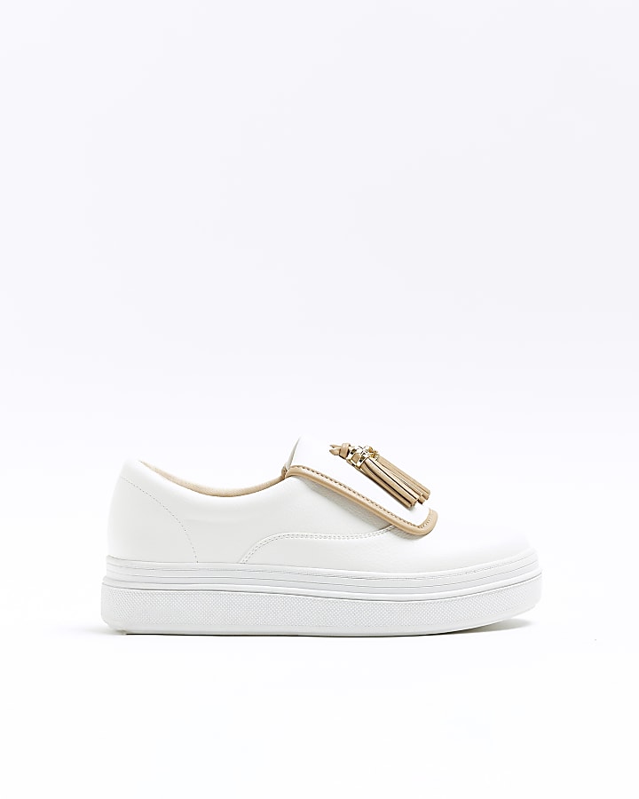White wide fit tassel trainers