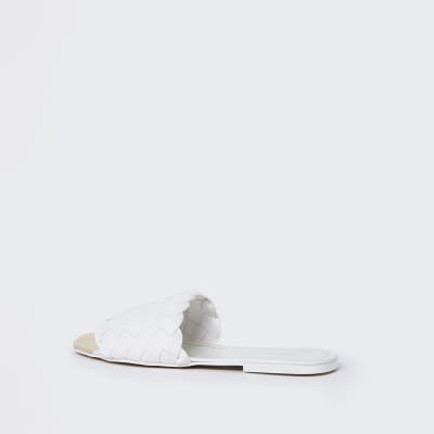 White wide fit woven flat sandal