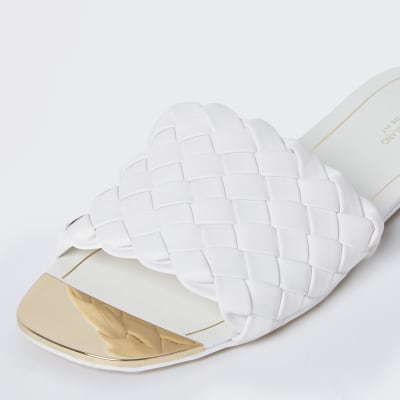 White wide fit woven flat sandal