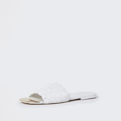 White wide fit woven flat sandal