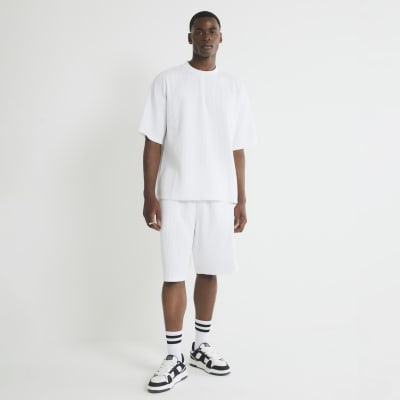 White Wide Leg Plisse Shorts
