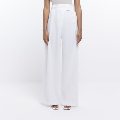 White wide leg trousers