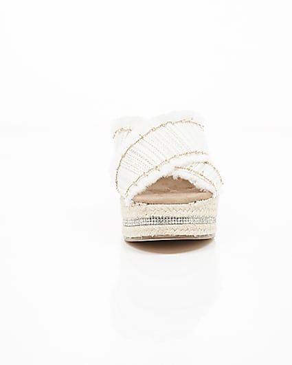 360 degree animation of product White woven chain trim espadrille wedges frame-4