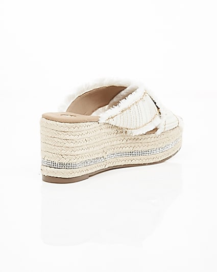 360 degree animation of product White woven chain trim espadrille wedges frame-13