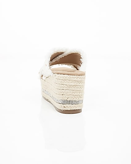 360 degree animation of product White woven chain trim espadrille wedges frame-16