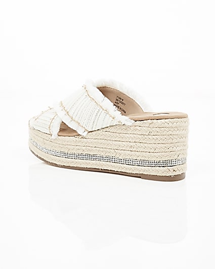 360 degree animation of product White woven chain trim espadrille wedges frame-19