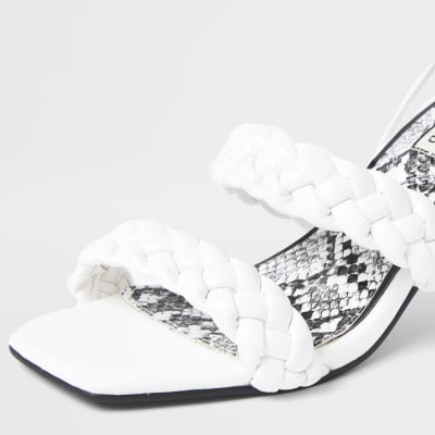 White woven weave kitten heel sandal